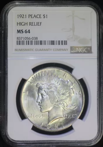 1921 P Peace Silver Dollar NGC MS64 High Relief Well Struck Key Date Coin
