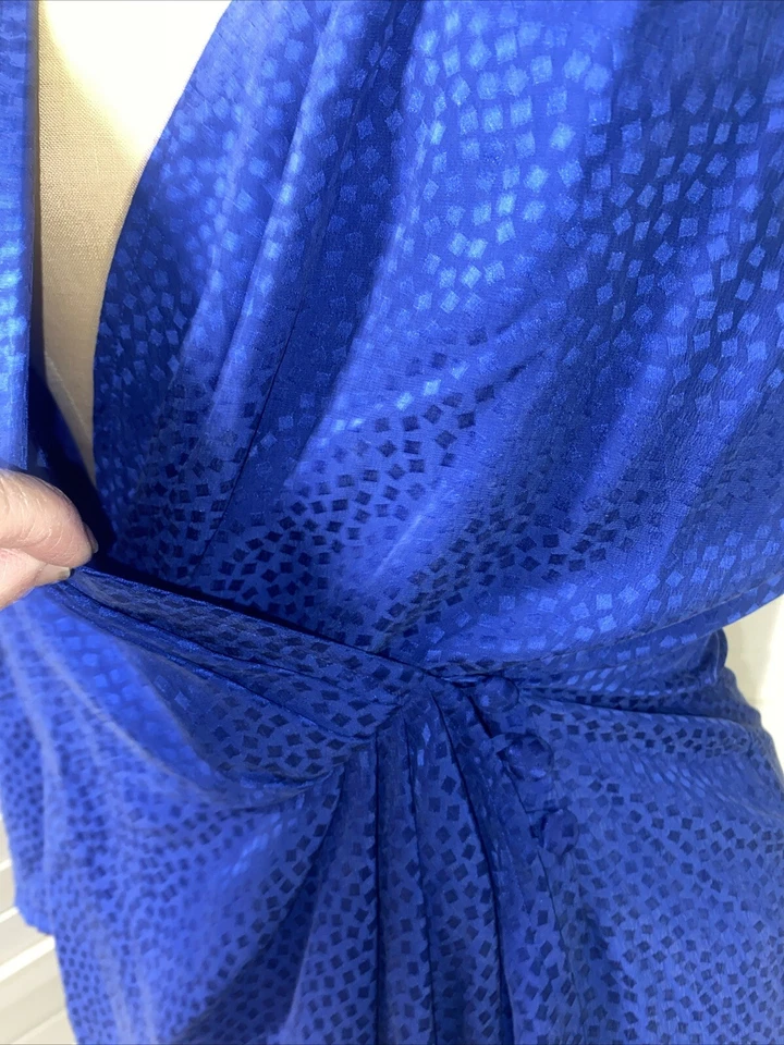Vestido lápis vintage Sophisticates Petites Jonathan Martin azul 100% seda tamanho 6 pequeno - Imagem 4 de 4
