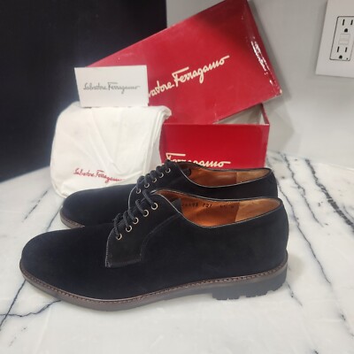 NEW Salvatore Ferragamo Zenith Oxford Dress Shoe Men's 9.5D US In Black Suede