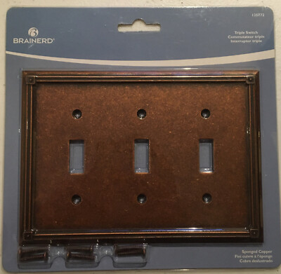 BRAINERD Sponged Copper Triple Toggle Switch Cover Plate # 135772
