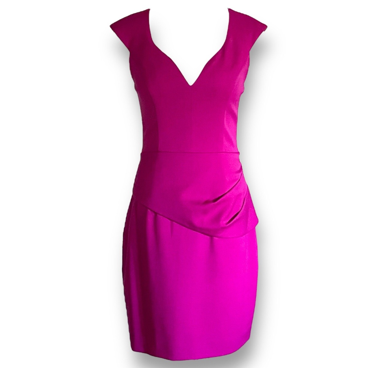 magenta peplum dress Black Halo Womens Dame Dress Sz 4 Magenta Pink Peplum V-neck Cocktail Cap  Sleeve