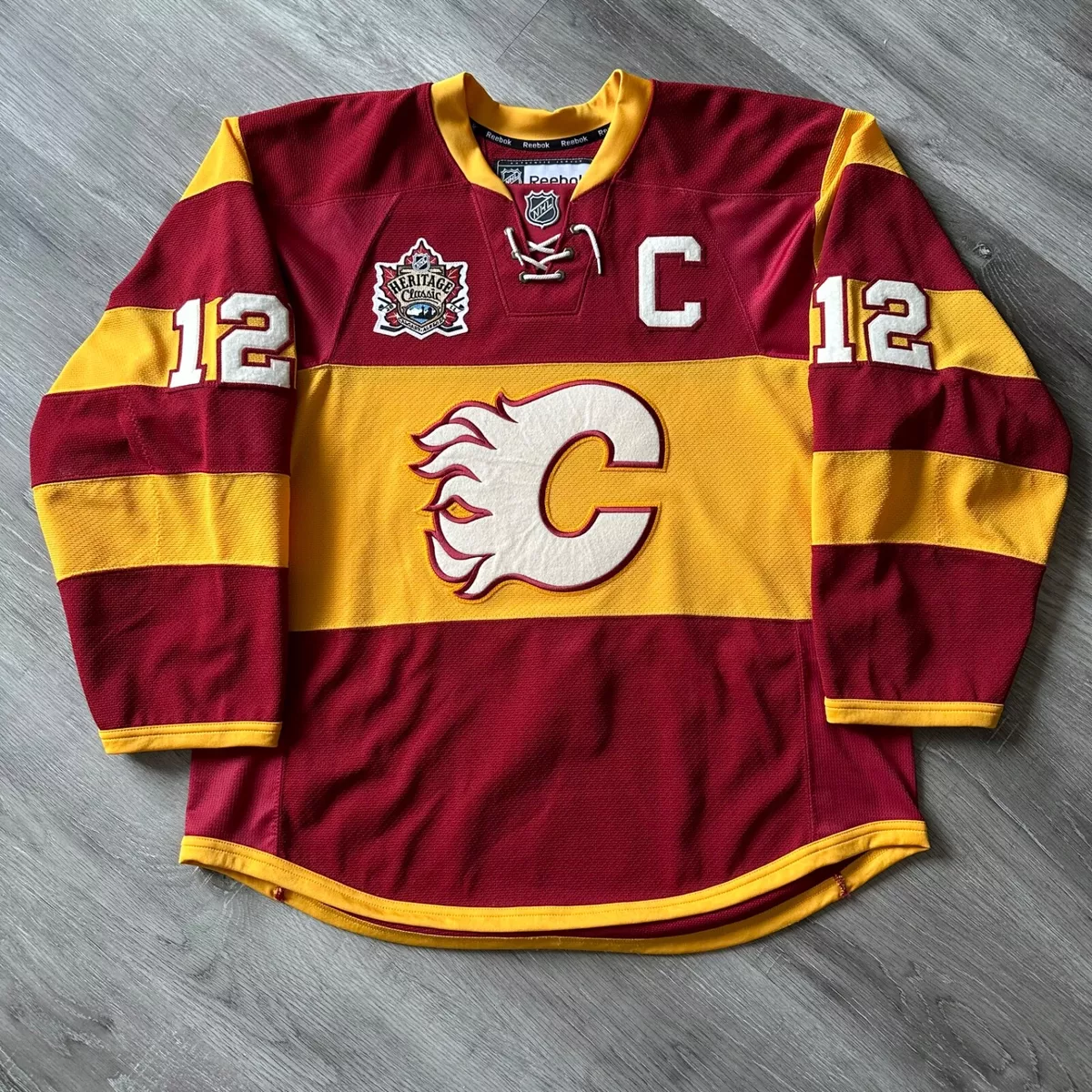 Reebok, Shirts, Calgary Flames On Ice Authentic Reebok Hockey Jersey