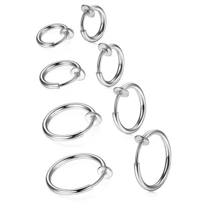 4 pares de aretes de aro de clip de acero inoxidable para mujer anillo de nariz falso sin perforación