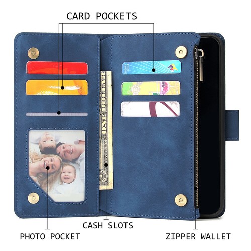 Zipper Flip Wallet Leather Card Case Cover For iPhone 14 13 12Pro 11 XR 7 8 Plus - Picture 4 of 36