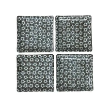 Kanesada Sushi Plate Set of 4 Square Dishes Blue Gray Floral 5x5"