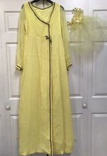 VTG Maxi Yellow Caftan Long Dress Chiffon Long Sleeves Gown Size S-M