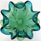 VTG MCM Murano Barovier Toso Glass Bowl Rolled Edge Flower Dish Blue Green 8" W
