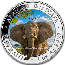 2021 Somalia (Germany) Elephant  1 Ounce Pure Silver .999 Colorized Series Coins