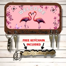 Pink Flamingo Key Wall Rack Holder Mount Organizer 10"x5 Sublimated MDF Board