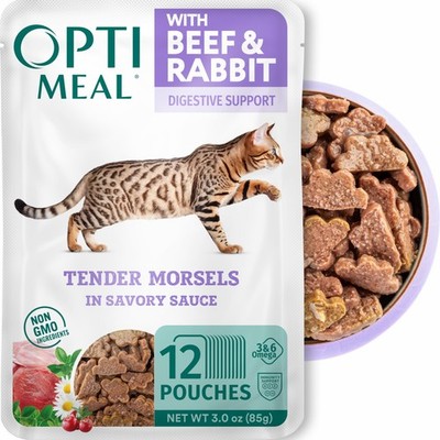 Optimeal Grain-Free Wet Cat Food Pouches   Beef  Rabbit in Savory Gravy, High...
