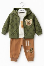 Baby Boy 3-Piece Outfit  Hoodie  Sweatshirt  Pants  Teddy Bear Set  Fall/Wi