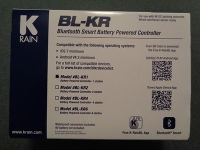 K-Rain - BL-KR1 - Bluetooth Smart Battery Powered Controller 1 Station