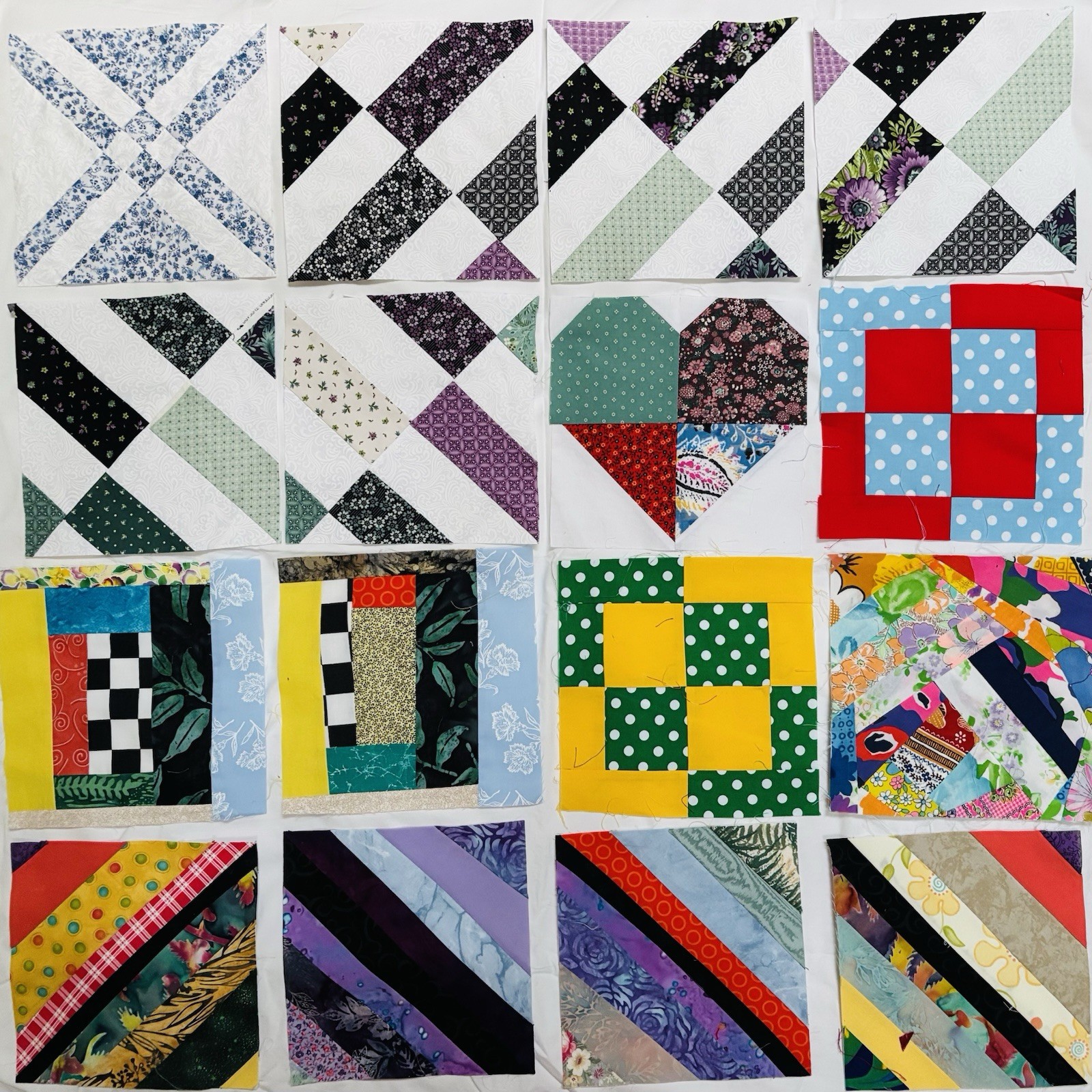 Lot Of  40 Orphan Quilt Blocks Various Designs & Cotton Fabrics: 8”-8.5” Square