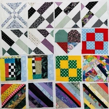 Lot Of  40 Orphan Quilt Blocks Various Designs & Cotton Fabrics: 8”-8.5” Square