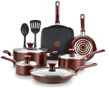 T-Fal ~ Easy Care ~ Twelve (12)-Piece Non-Stick Cookware Set Pots and Pans - RED