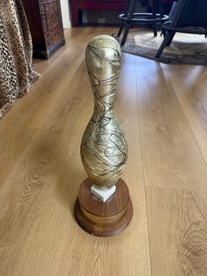 Vintage 1970 Bowling Pin Trophy Cast Metal & Wood 18 inch Classic Trophies USA
