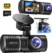 Dash Cam, 3 Channel Dash Cam, 4K+1080P Dash Cam Front and Inside, Triple Dash Ca