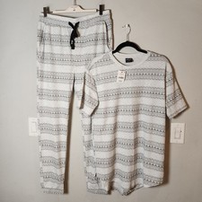 NWT Cotton On Size Small 2-Piece Waffle PJ Sleep Shirt Pants Grey Heart Fairisle