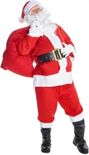 Christmas Santa Claus Costume Men's Luxurious Long Plush Gold Velvet Set Red Gi