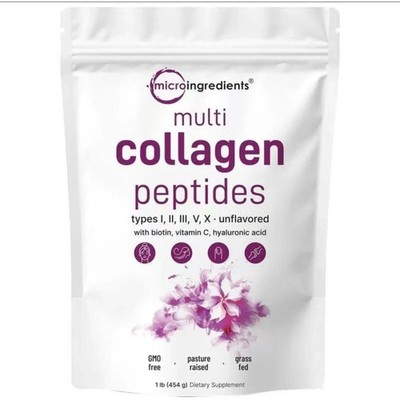 Micro Ingredients Multi Collagen Peptides Powder   Types I,II,III,V,X, 1lb
