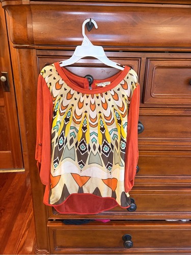 Alberto Makali Art to Wear Geometric Faux Suede Tunic Top Orange M