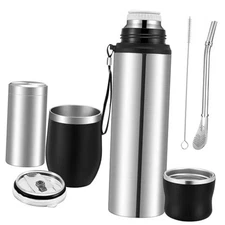  3 Pcs Complete Yerba Mate Kit 12 oz Yerba Mate Gourd and Bombilla Set, Silver