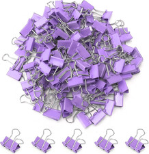 100 Pack Mini Purple Binder Clips 5/8 Inch 15 Mm , Colored Little Paper Clamps,