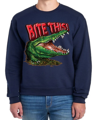 Bite Me Alligator Souvenir Florida Funny Alligator Gift Navy Crewneck Sweatshirt