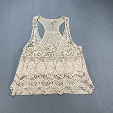 Crochet Lace Racerback Top Sheer Back Medium Tan Boho Festival Fairy Cottage