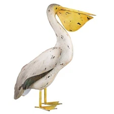 Pelican Garden Statue Metal Outdoor Decor Sea Bird Coastal Beach Pool Pond 22 In