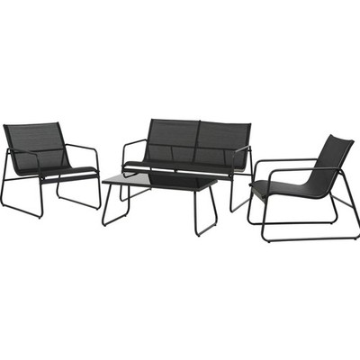 Gartenmöbel Set 4-tlg, Balkonmöbel, Stahl, Textilene, Schwarz, Tisch, Sofa, S...