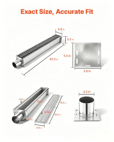 43in Trench Drain Channel w Carbon Steel Grate 304 Stainless Driveway Drain