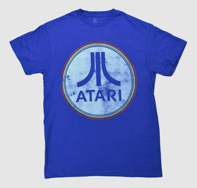 Atari Mens Classic Distressed Retro Logo Blue Tee Shirt New Medium