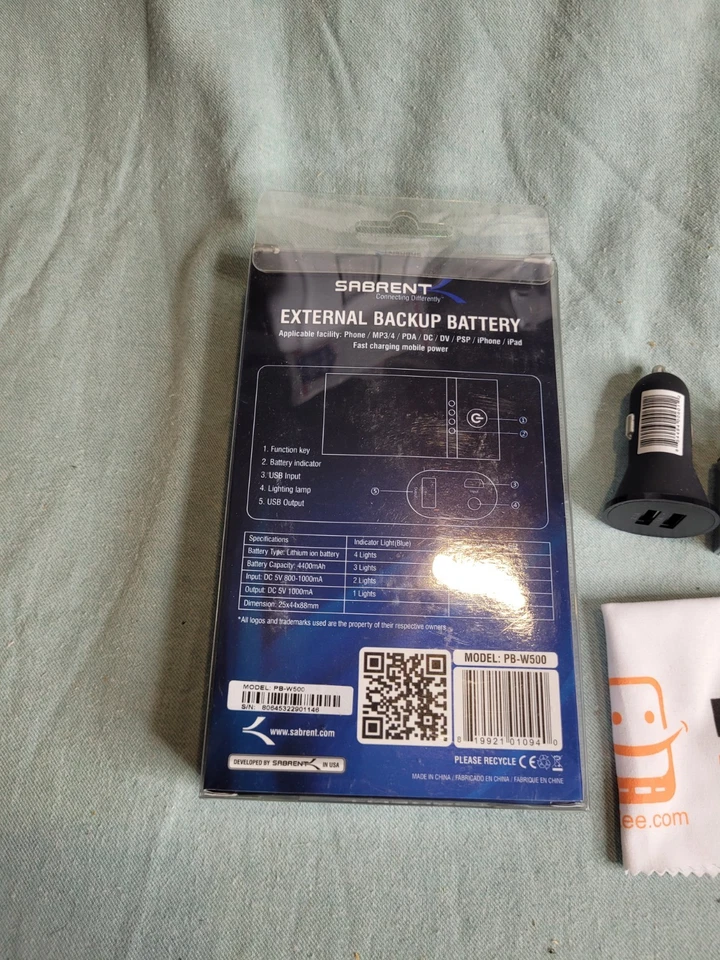Sabrent Portable Backup Battery Power Bank Charger Ports PB- W500. New - Image 2 of 2
