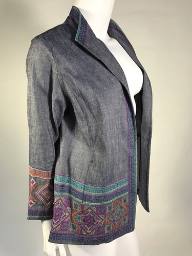 NWT Sigrid Olsen Signature Woman Open Front Blazer SZ S Denim Embroidered - Picture 6 of 12