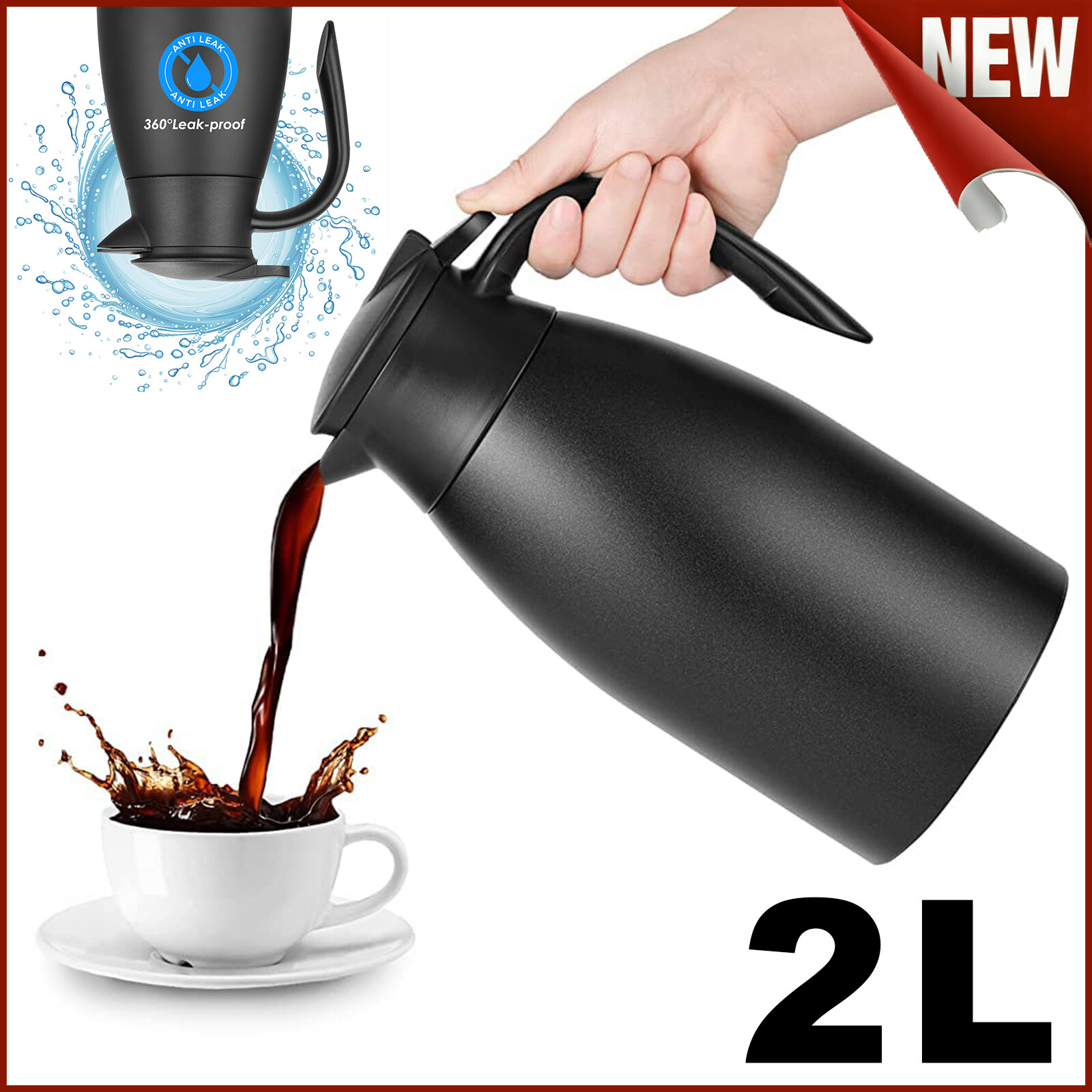 Edelstahl Doppelwandig Isolierkanne 2L Thermoskanne Kaffeekanne Teekanne Flasche