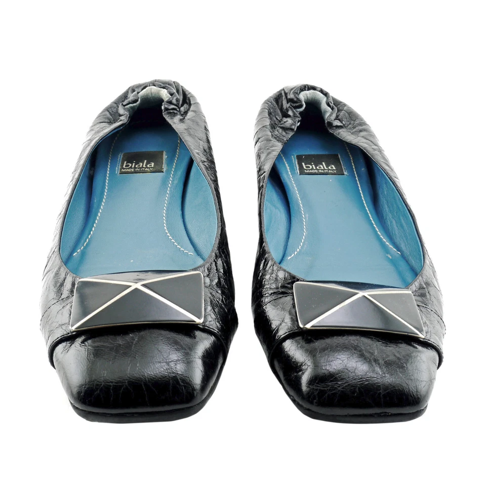 Zapatos planos de ballet LKNW negros BIALA de cuero punta cuadrada elásticos 7,5 ITALIA Foto 3 de 4