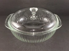 Pyrex Covered Clear Ribbed Round Casserole Dish With Glass Lid  #024-S  2 Qt