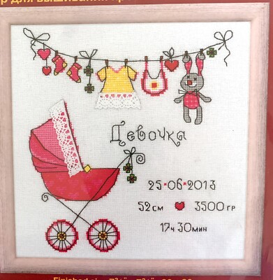 Riolis Counted Cross Stitch Kit It's a Girl Birth Announcement 7.75'' x 7.75
