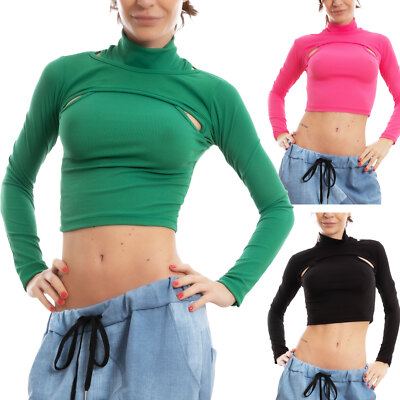 TOOCOOL VI-08030 Women's Lupetto Shoulder Cover Ribbed T-Shirt Crop Top
