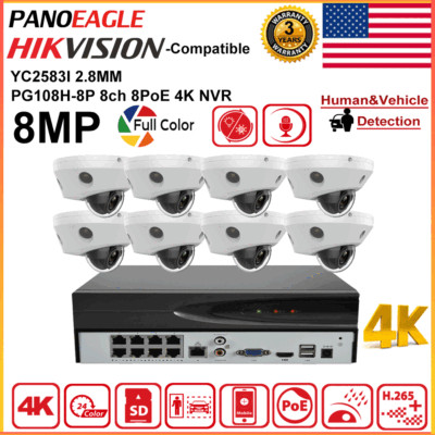 Panoeagle 8CH CCTV System 4K 8MP Dual-light Full Color IR PoE IP Camera Mic Lot