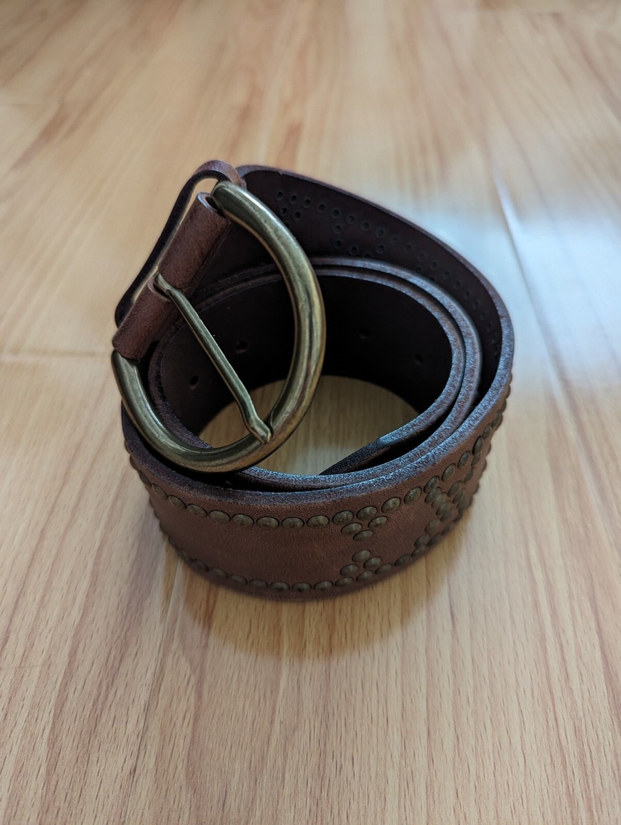 Banana Republic Wide Woven Brown Leather Belt S Boho Western Coastal Chic Banana Republic Sz S Brass Brown Leather Belt Wide Waist  main image 3