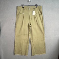 NWT Forever 21 Womens Beige Wide-Leg Cropped Pants Size 31 Cotton Blend Raw Hem
