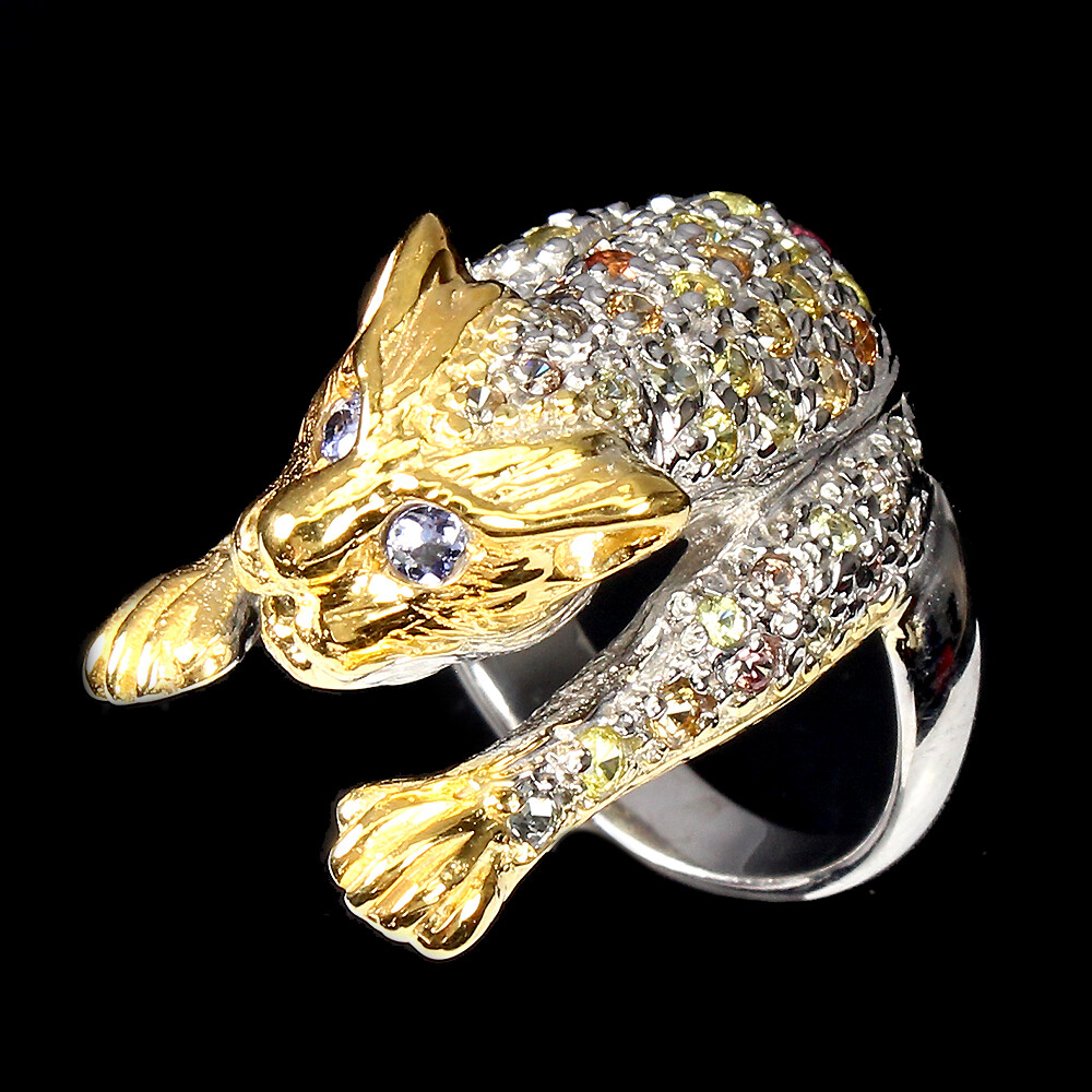 925 Sterling Silver Ring Round Sapphire Diamond Cut Tanzanite Gemstone Jewelry