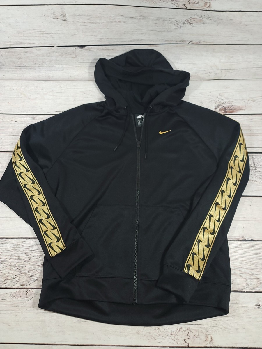 Nike Hoodie Women Medium Black Gold Sweatshirt Sweater Full