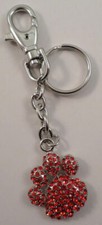 Rhinestone Bling Siam Red Paw Print Dog Bear Paw Print Key Chain Purse Charm Fob