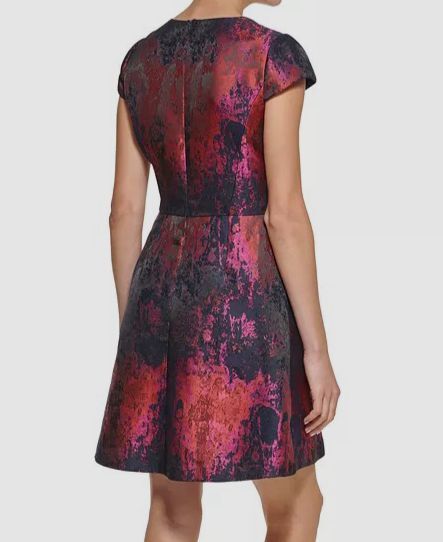 green emerald velvet dress Vince Camuto Women's Printed Scuba Fit and Flare Dress, Navy/Red, 8 at  Amazon Women's Clothing store