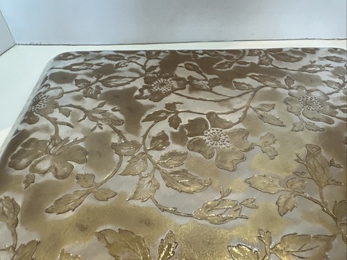 VTG Mid-century Belgian Art Glass Ricco Gold Chintz Lace 13 1/4" Square Dish - Picture 11 of 14