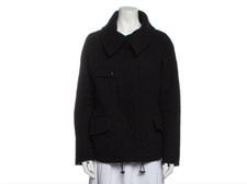 Closed Black Wool & Leather Waisted Funnel Neck Peacoat