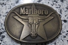 Vintage 1987 Marlboro Belt Buckle Solid Brass Philip Morris Longhorn Steer Star